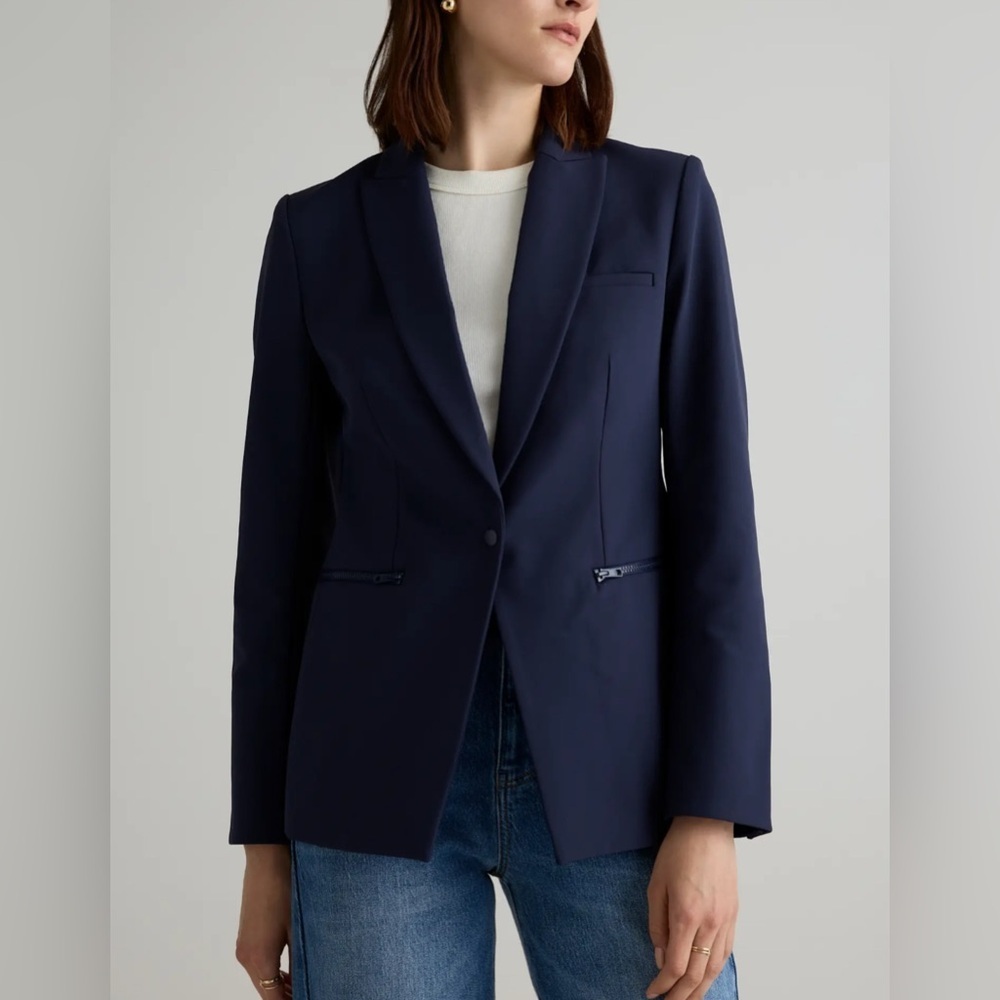 Veronica Beard Iconic Scuba Dickey Jacket Size 8 Navy Blue Blazer Zip Pockets - Picture 7 of 12
